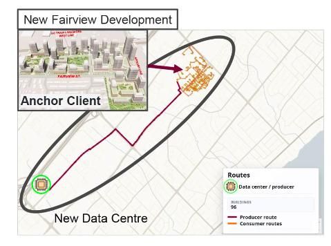 map of a proposed data centre location in Burlington, Ontario. The site would be just southeast of Guelph Line and the QEW.