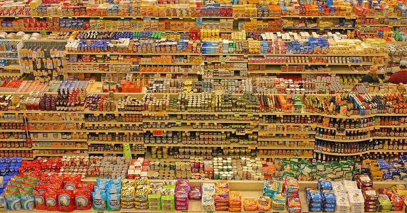 Overhead view of a supermarket interior