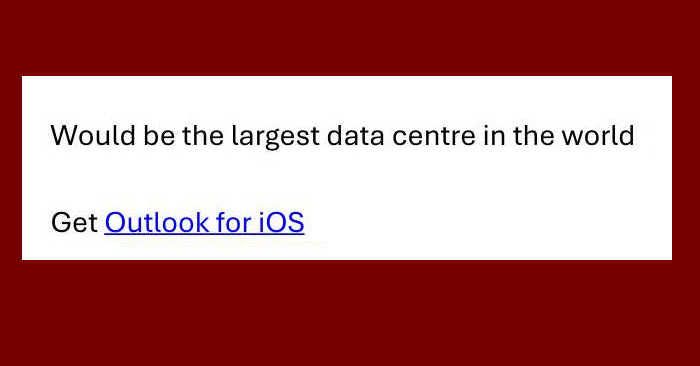 email from Kyle Reiling dated September 24, 2024. Recipient name and email is redacted. Subject: Re: Do you have an hour or two next week to quickly design 2000 more acres south if existing gig; email body reads: would be the largest data centre in the world